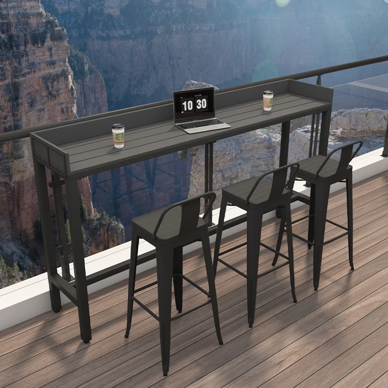 Casual outdoor balcony baffle bar table milk tea shop café long table open-air waterproof and sunscreen outdoor table and chairs