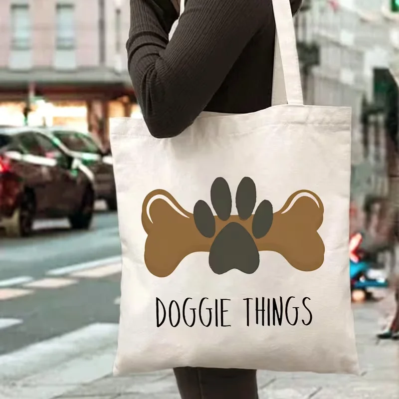 

Doggie Things Tote Bag with Bone and Paw Print Design - Shopping Bag for Dog Lovers, Pet Owners, Durable and Stylish Handbag
