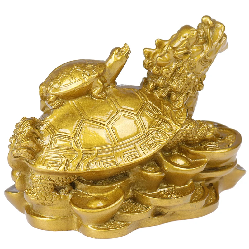 1 Pc Gold Feng Shui Dragon Turtle Tortoise Statue Figurine Coin Money Wealth Lucky Home Dector