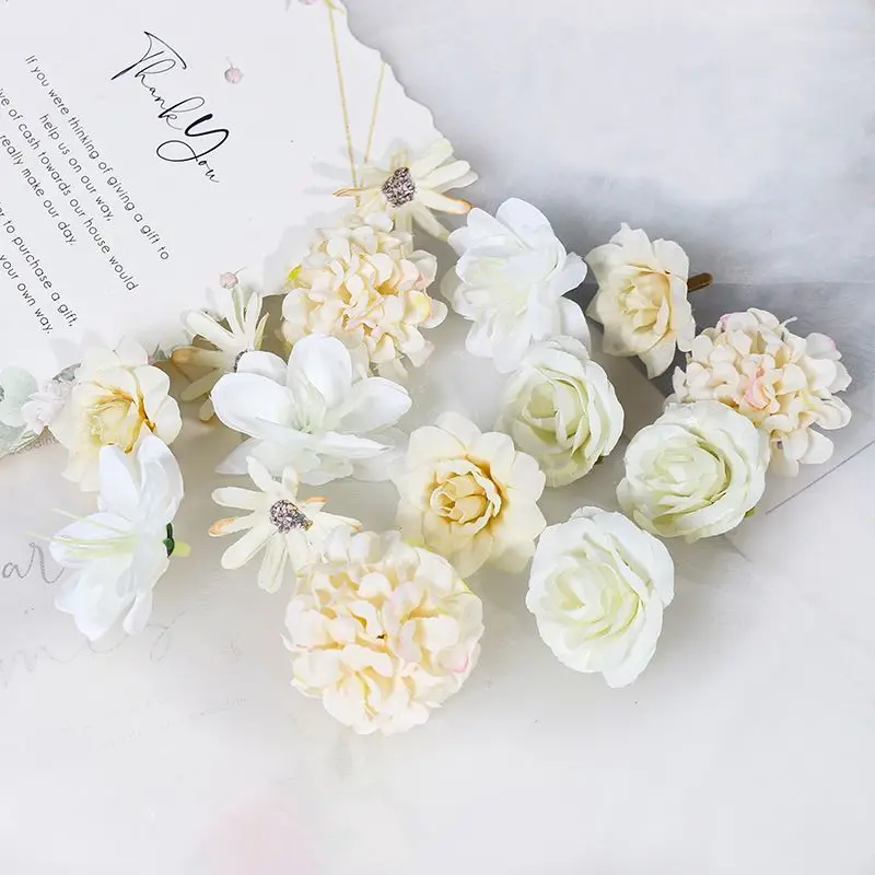 Flores artificiales de seda para decoración del hogar, cabezas de flores falsas de 16 piezas para fiesta, decoración de boda, accesorios para