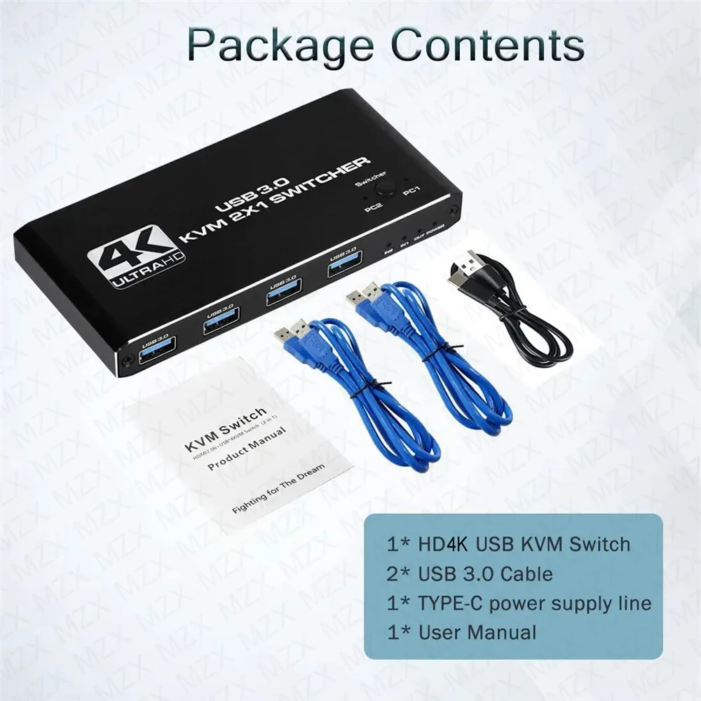 مفتاح محور ، محول KVM ، متوافق مع HDMI ، محدد 4K ، محطة إرساء ، 2 مشاركة كمبيوتر ، 4 أجهزة USB ، شاشة لوحة مفاتيح