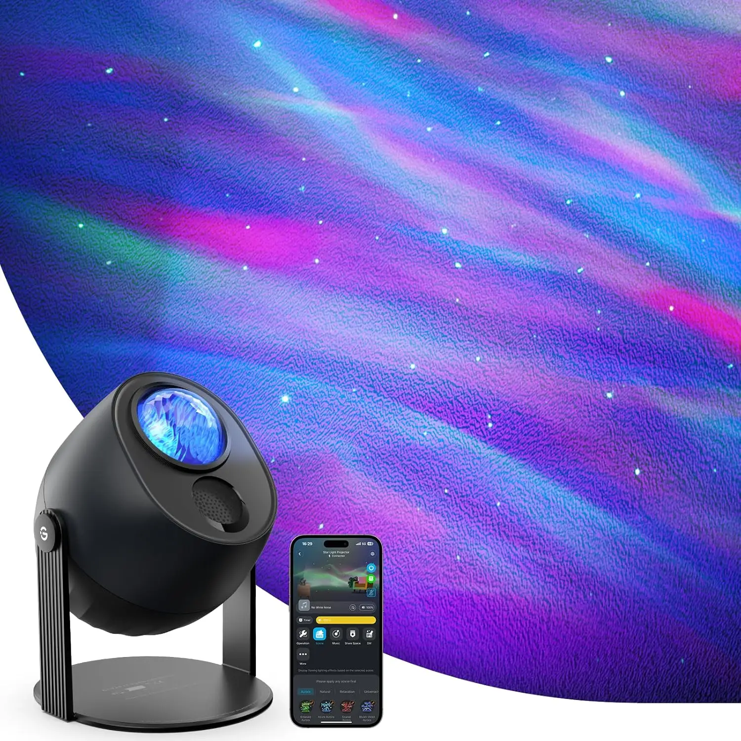 

Galaxy Projector with Aurora Effects, Smart Control, 52 Scenes & White Noise for Bedroom