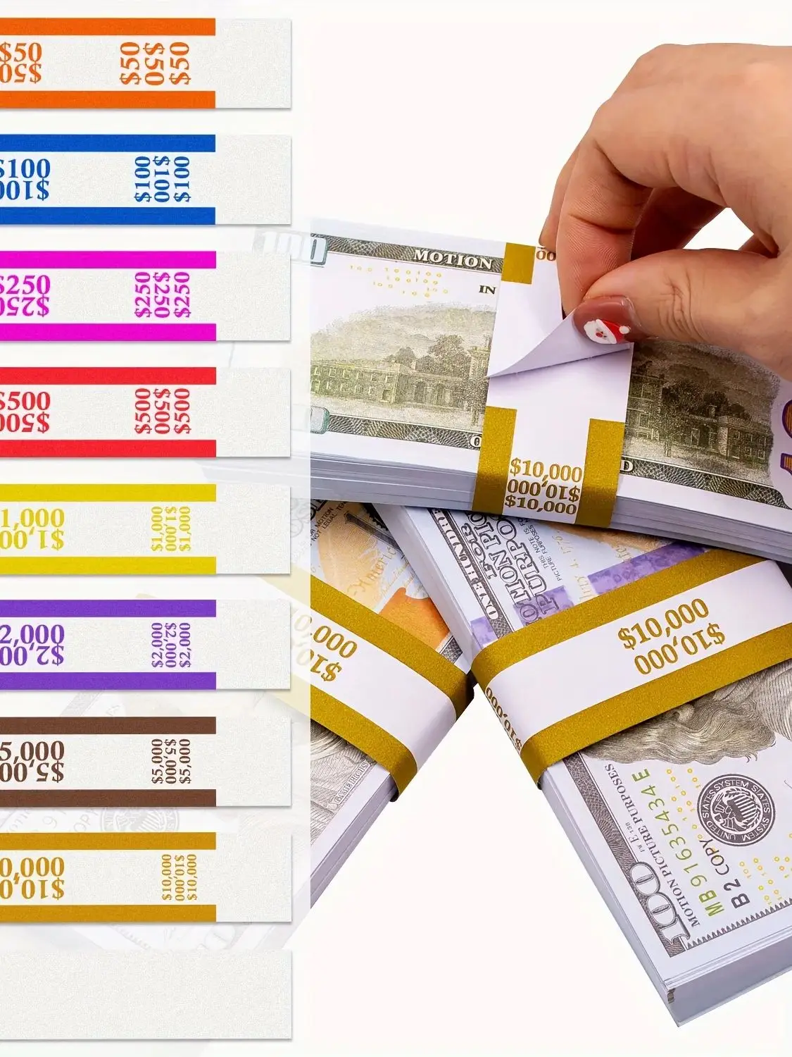 400pcs Assorted Money Bands Self--Sealing money straps bill glued  Duty-Kraft floss cash currency binding tous Fake Clinton band