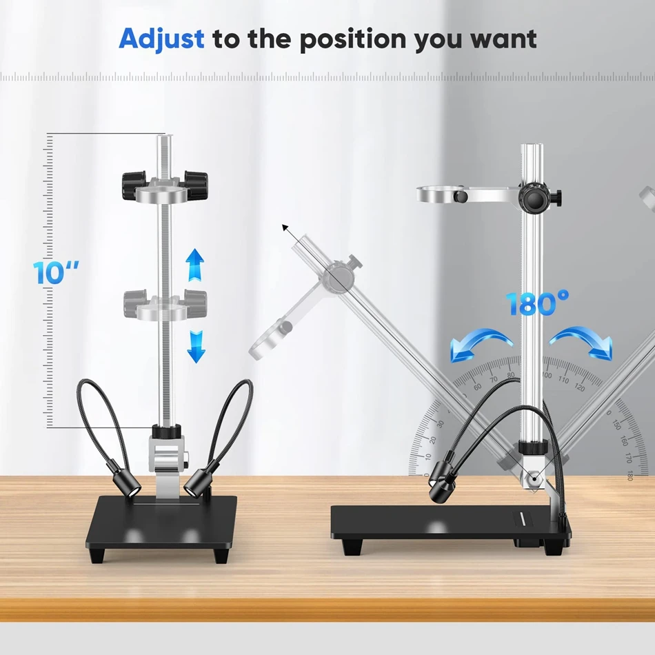 Elikliv Microscope Base With LED Lights Universal Adjustable Aluminium Alloy Stand Holder For Digital Microscopes Diameter 1.4\