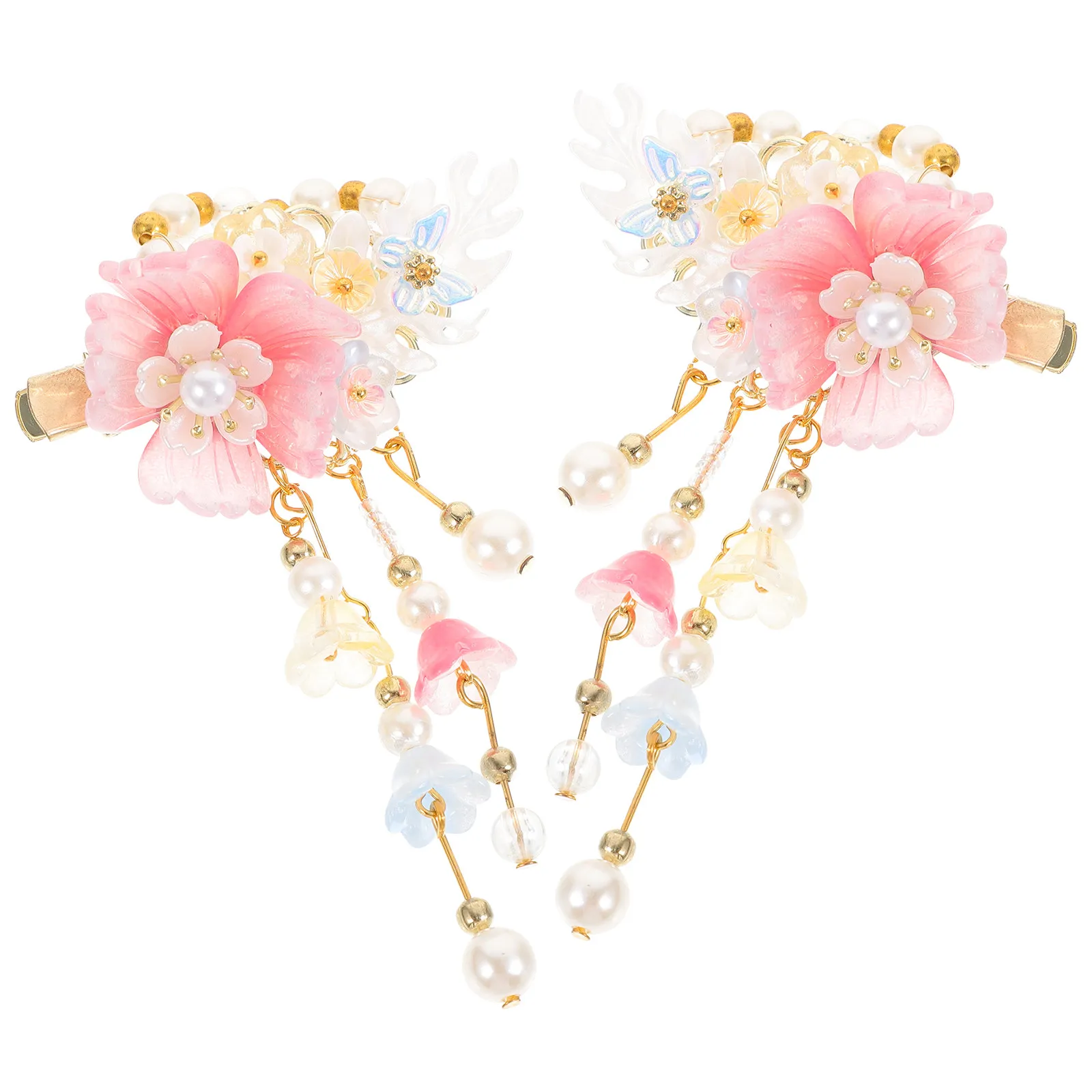 

1Pair Chinese Flower Hair Clips Hanfu Style Tassel Barrettes Women Hair Accessories Metal Alloy Resin Plastic Elegant Aesthetic