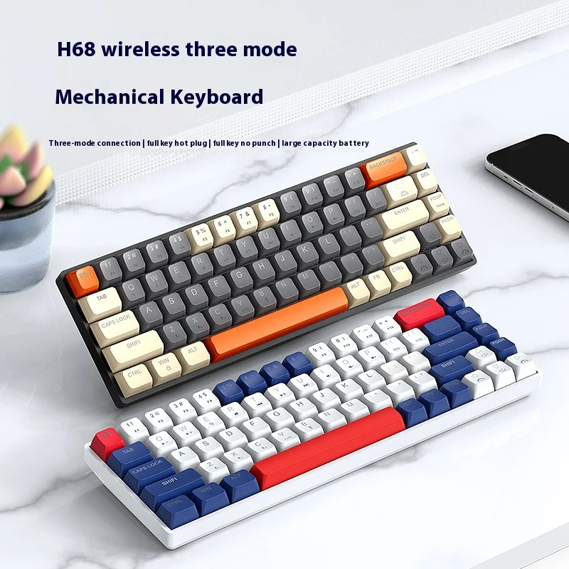 

Leaven H68 Three Mode Wired Wireless Bluetooth Mechanical Keyboard Rgb Hot Swap 68 Keys Waterproof Assorted Colors Keyboard