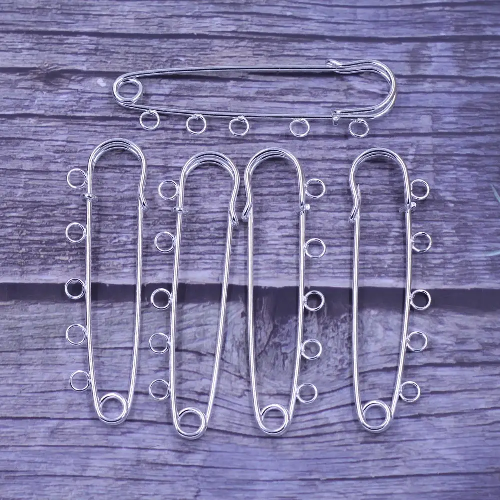 Brooches Safety Pins Alloy Silver Plated 5 Holes Jewelry DIY Accessories 7cm