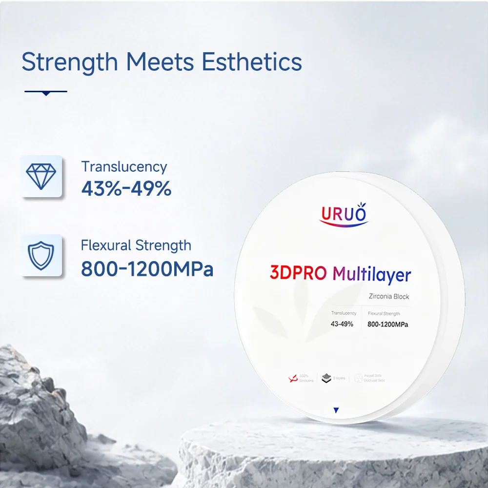 3D PRO Zirconia Multilayer Block Dentist Material Strength 800-1200Mpa Vita 16 Colors For CAD CAM 98mm Lab Open CAD/CAM System