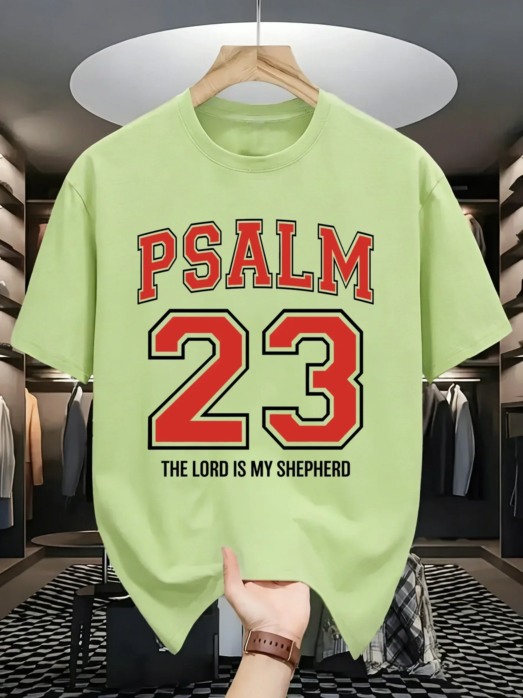 Psalm Number 23 Is My Shepherd Printed Men Hip Hop Short Sleeve Cotton Soft T Shirt Summer Loose Clothes All-Match Beach Top