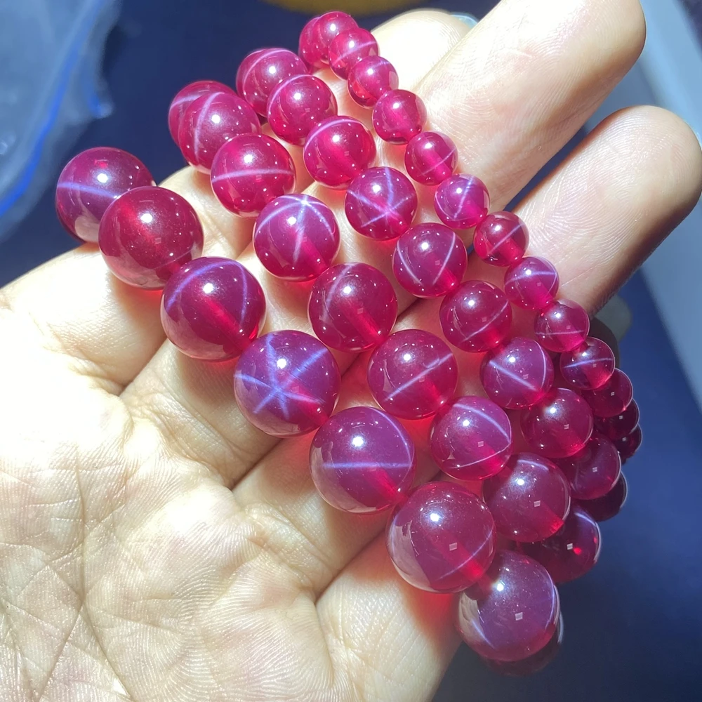 6mm To 12mm Beads Synthetic Red Star Ruby Full Hole Loose Beads Bracelet Strand