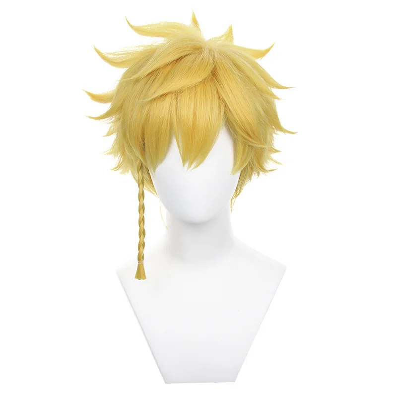 Anime Hell'S Paradise Aza Chobei Cosplay Peruca, resistente ao calor sintético, cabelo curto amarelo, Upwarping, Halloween Party Accessories