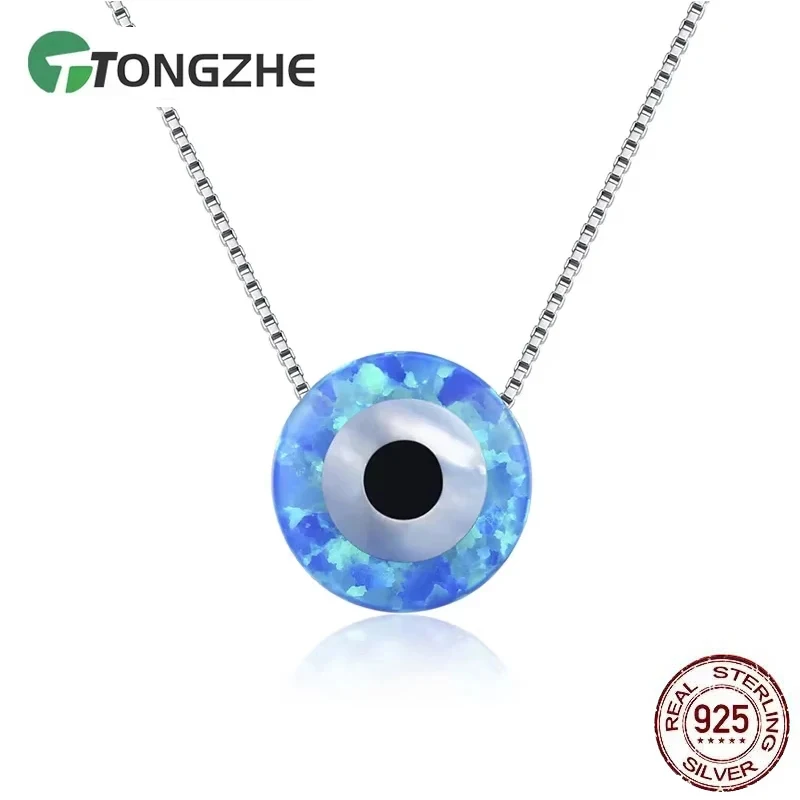 

TONGZHE ожерелье из стерлингового серебра 925 пробы с опалом Lucky Hamsa Evil Eye, подвеска с подвеской, женские ювелирные изделия