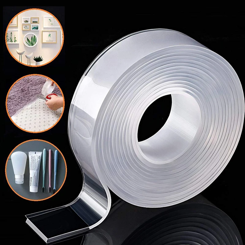 

Nano Double Sided Tape Heavy Duty Transparent Adhesive Strips Strong Viscosity Sticky Multipurpose Reusable Waterproof Mounting