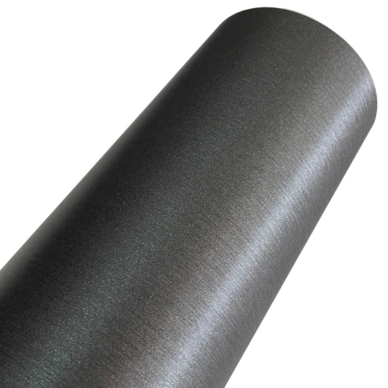 Gunmetal Dark Grey Brushed Steel Vinyl Wrap Roll with Air Release Self Adhesive Decal Vehicle Car Wrapping Foil with Air Release
