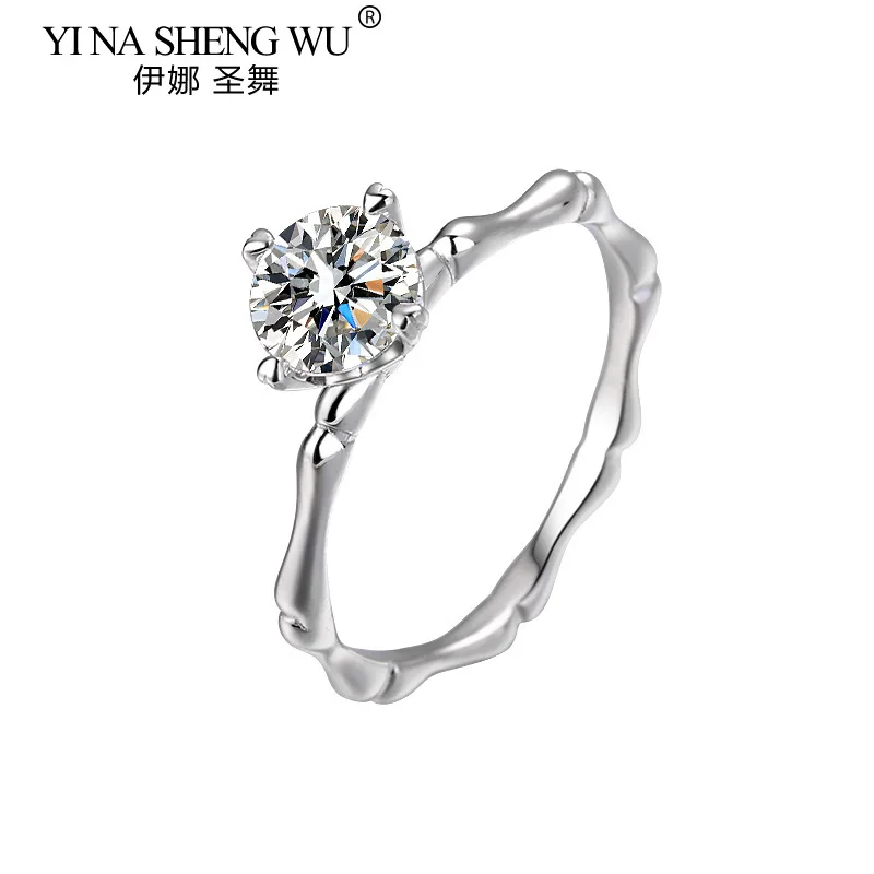 

S925 Sterling Silver 1ct Moissanite Diamond Women's Ring Bamboo Shape/Twist Shape Simple Fashion Gift Bridal Wedding Jewelry