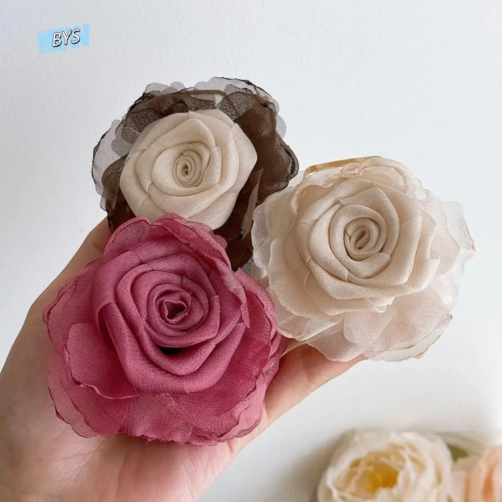 

New Chinese Style Retro Rose Hair Claw Fashion Design Elastic Hair Band Flower Hair Rope Shark Clamp Hair Accessories