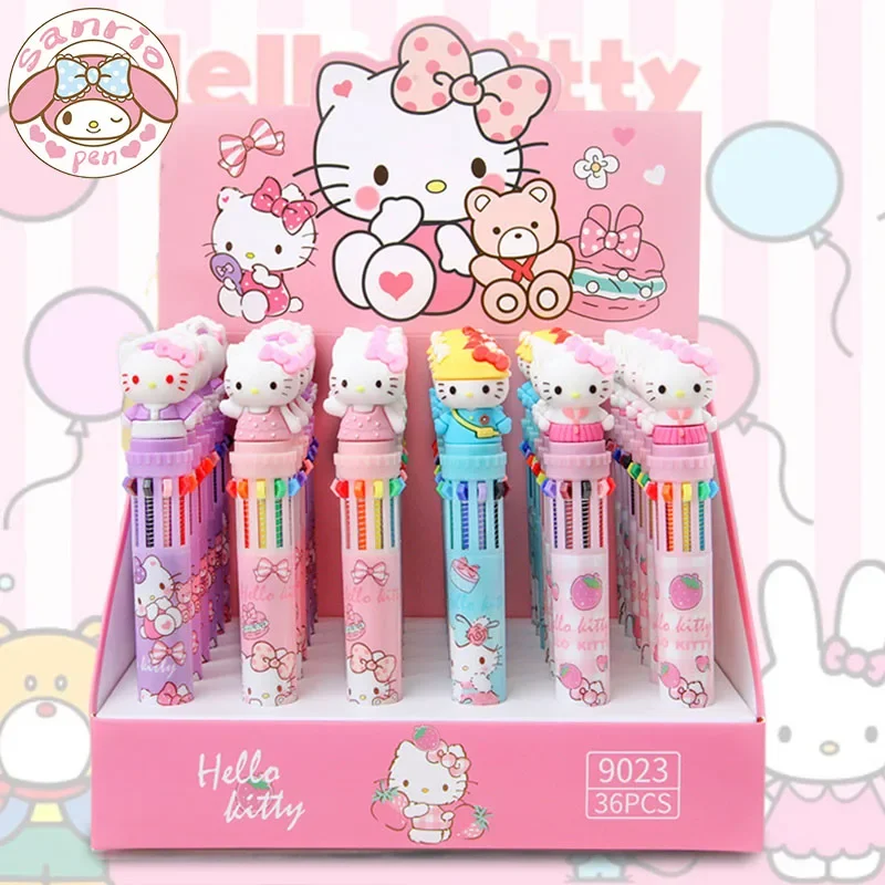 

Sanrio 18/36 шт. 10 Цветов шариковая ручка Hello Kitty новые милые Мультяшные ручки для письма канцелярские принадлежности для школы Студенческие ручки