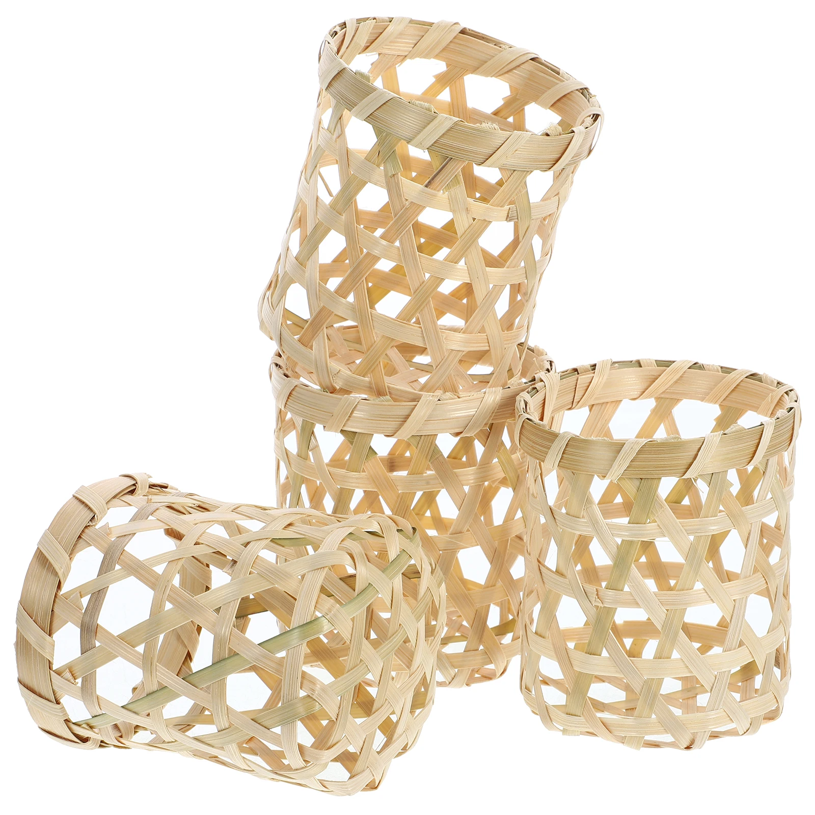 

4Pcs Bamboo Woven Cup Holder Glass Cover Lightweight Portable Heat Resistant Cup Sleeve Home Party Storage Basket