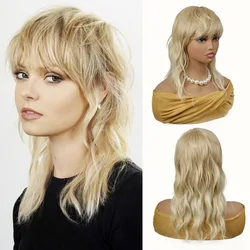 Short Curly Blonde Gradient Synthetic Hair Wigs with Bangs for Women Daily Party Wave Bob Wig Heat Resistant