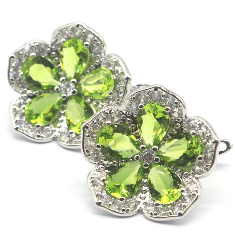 

21x20mm Beautiful 6.8g Flowers Shape Green Peridot London Blue Topaz Blood Ruby CZ Ladies Silver Earrings Drop Shipping