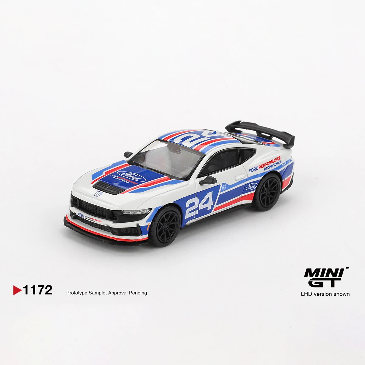 Ford Mustang MGT01172 in Stock 1:64 Dark Horse #24 Ford Performance Racing School Livery LHD Diecast Model Car MINI GT