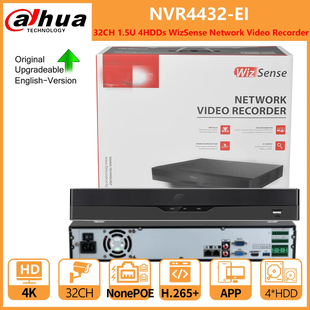 Dahua NVR 32CH 1.5U 4HDDs WizSense Network Video Recorder NVR4432-EI Human Vehicle Face Detection Recognition Third-party Camera