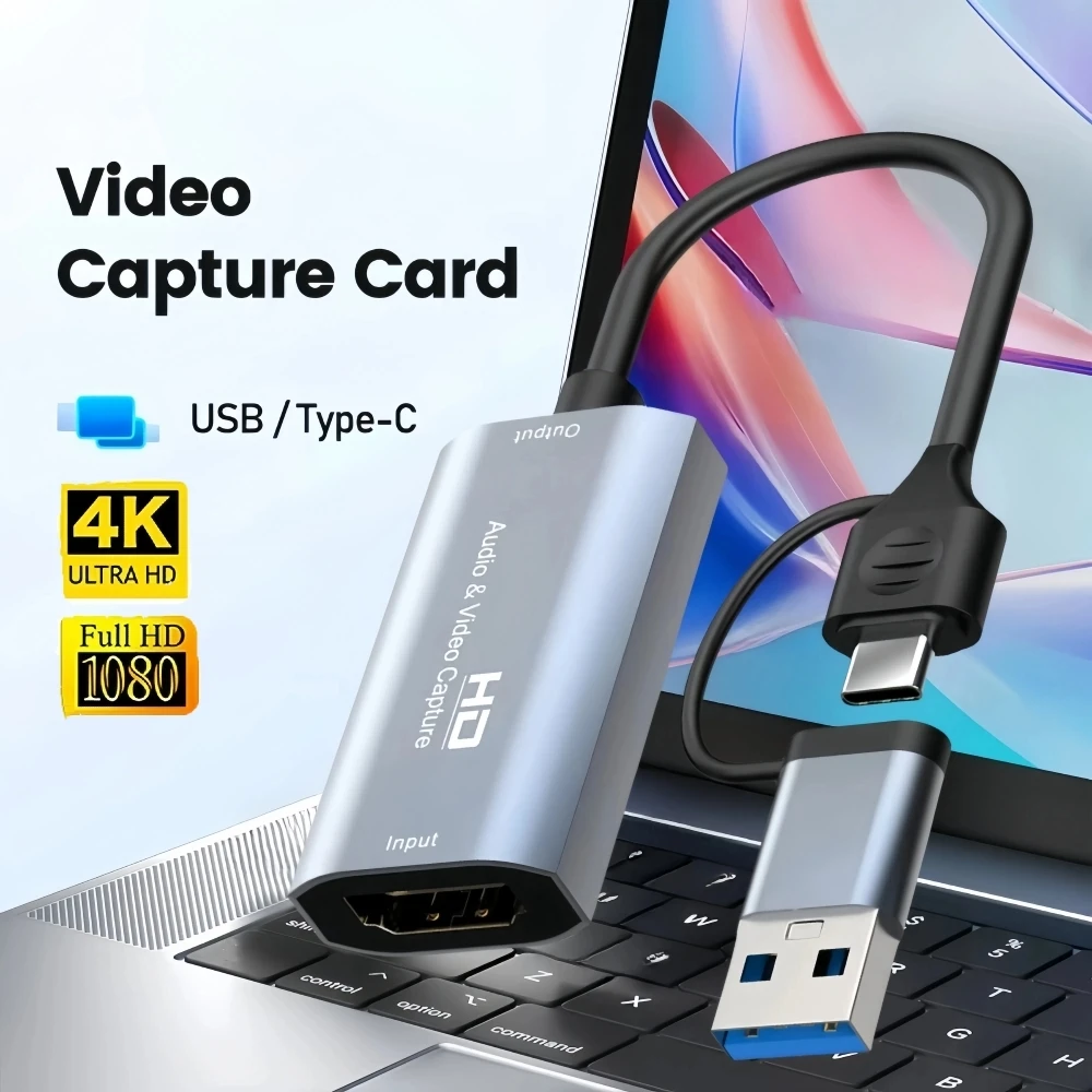 USB 3.0 Video Capture Card 4K HDMI to USB/Type-c HDMI Video Grabber Box for PS4/5 PC Computer Camera Live Stream Record Meeting