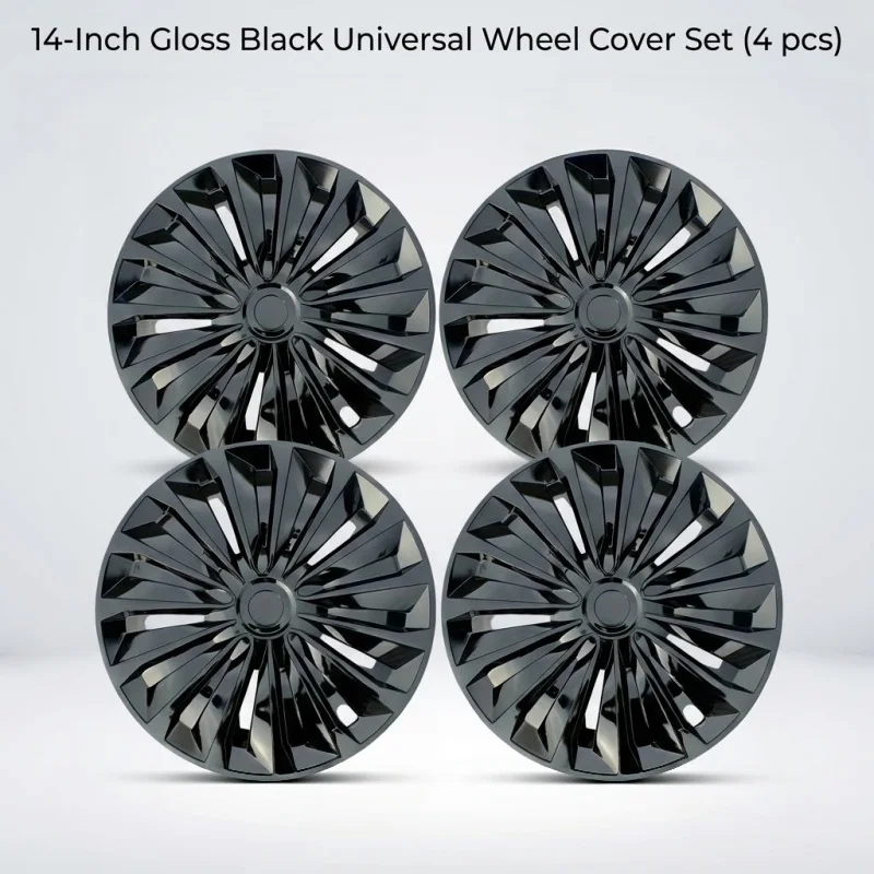 4Pcs 14 Inch Universal Car Wheel Hubcaps Black Silver Rim Covers Automotive Hub Caps Replacement Rims Protector Exterior Tuning