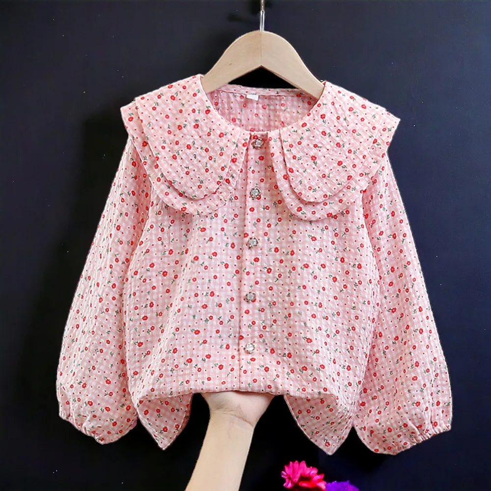 Kids Pink Flower Shirts Outfits Blouses for Girls Costumes Long Sleeve Teenagers Children Tops Back to School 5 7 9 10 12 Years