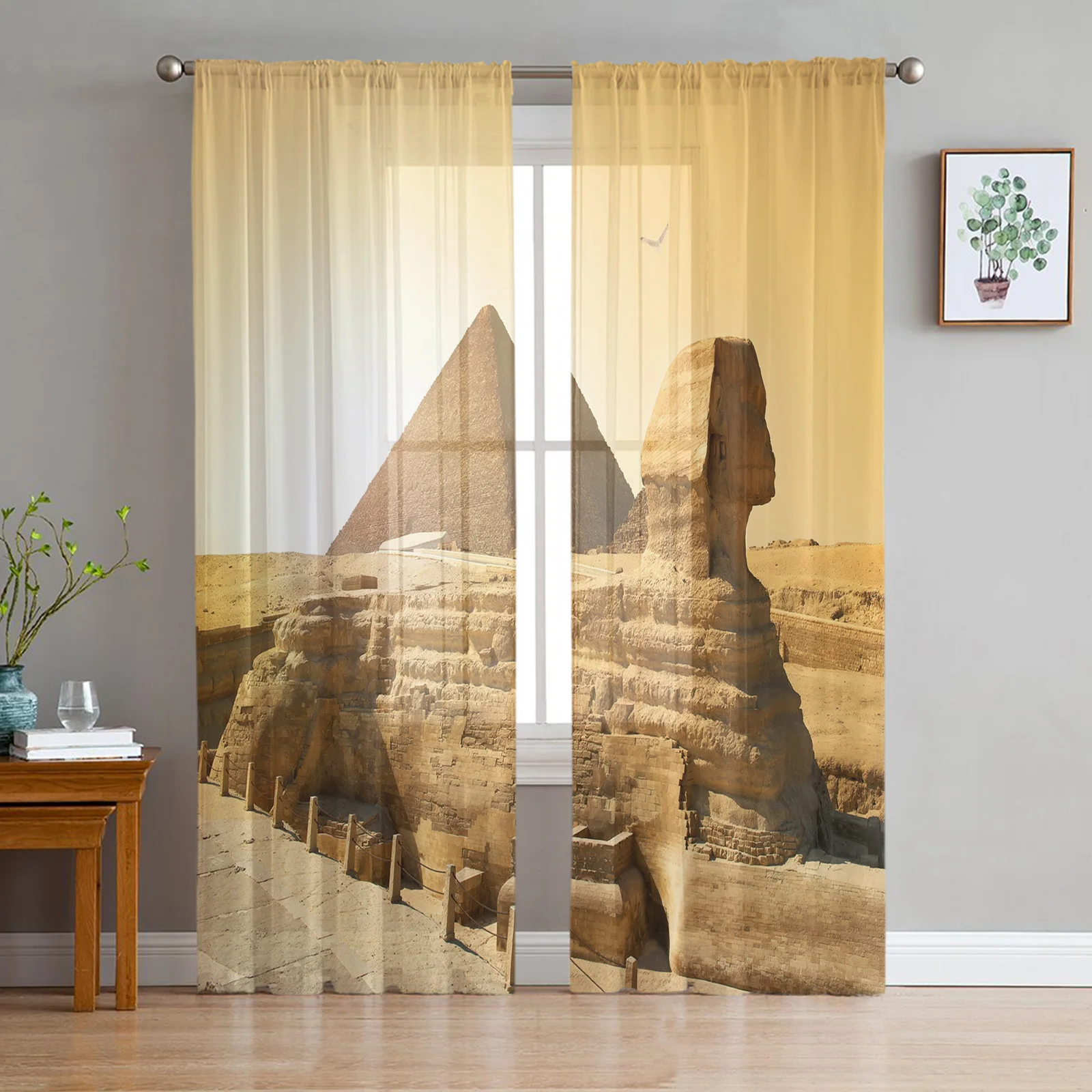 Pyramid Ancient Egypt Africa Sheer Window Curtains for Bedroom Living Room Modern Tulle Curtains Voile Drapes for Hotel Kitchen