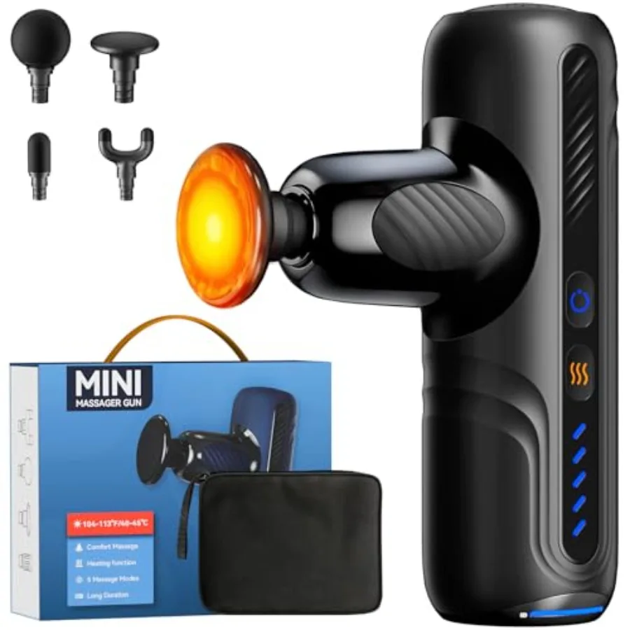 

Мини-термомассажер с подогревом, портативный перкуссионный массажер для глубоких тканей с 4 насадками для шеи и спины, бесшумная работа