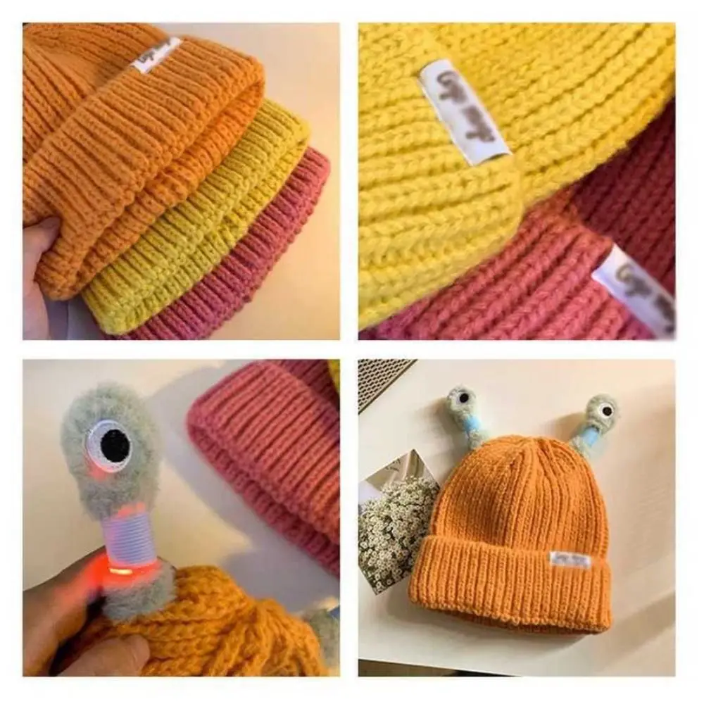 Fashion Autumn Winter Antenna Knitted Beanies Warm Funny Glowing Party Cap Cartoon LED Beanie Hat Halloween Christmas Party