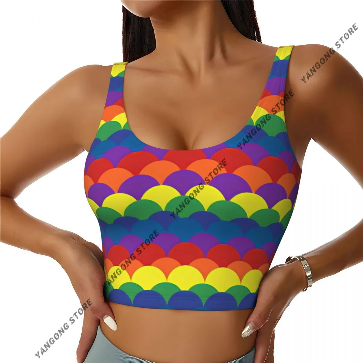Sports Bra Women Running Yoga Clothes Vest Rainbow Fish Scale Background Gathering Fitness Vest