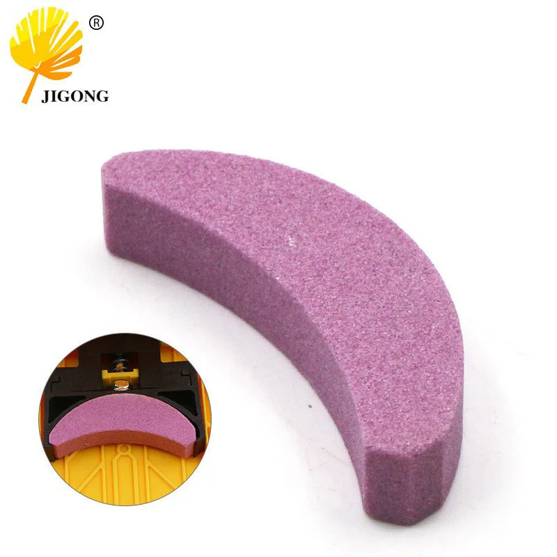 Portable chainsaw sharpener grindstone, crescent-shaped pink grindstone, saw grinding tool matching grinding chain