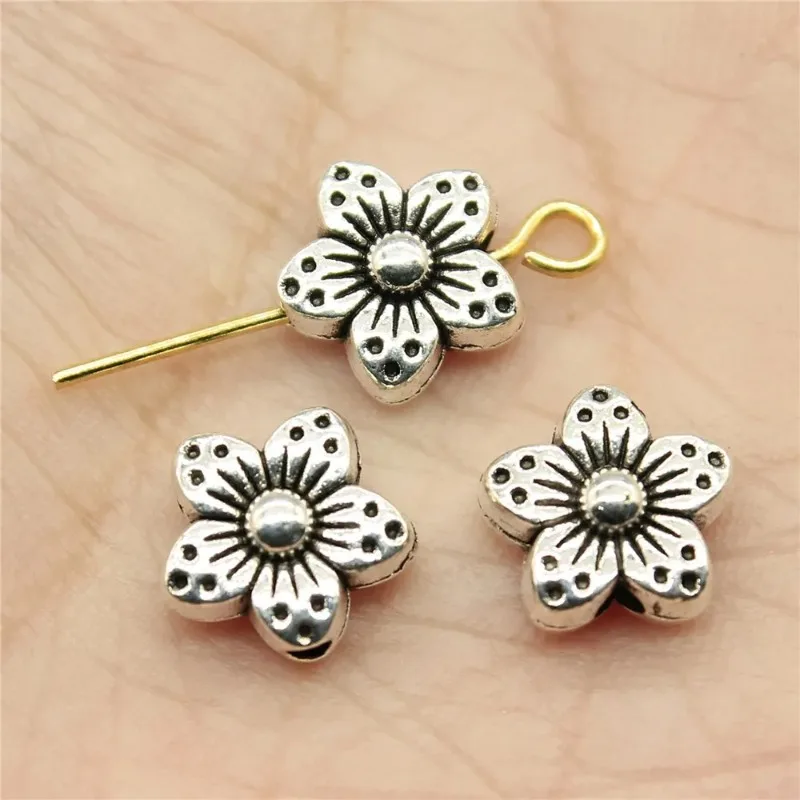 320 Stück antiksilberfarbene Blumen-Abstandsperlen, 8 x 8 x 4 mm, für DIY-Schlüsselanhänger, Armbänder, Schmuckherstellung, Großhandel – Detail 1