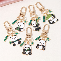 1pc Cute Panda Bamboo leaves Drip Enamel Keychain Classic Chinese Style Car Bag Pendant Keyring For Making Handmade DIY Jewelry