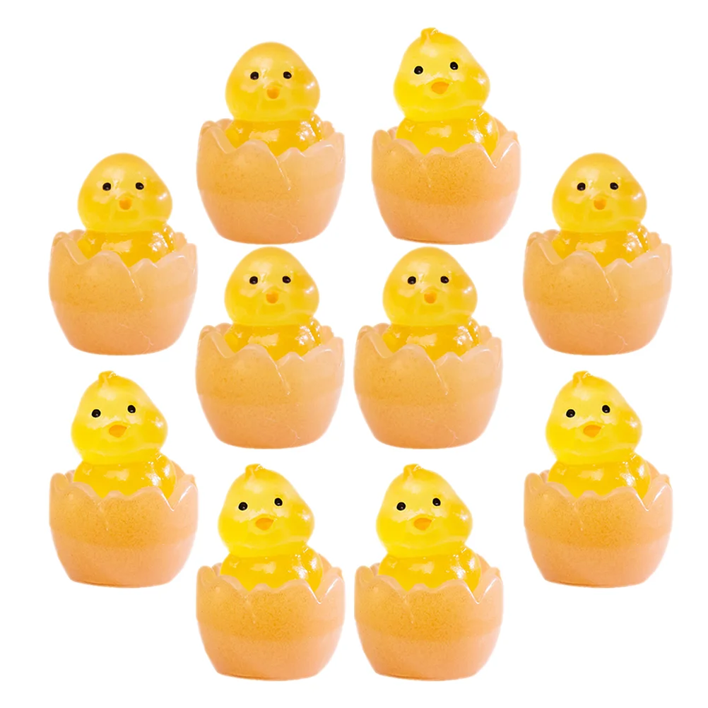 10 Pcs Animals Micro Landscape Chick Statue Duck Garden Decor Decoration Resin Bonsai Miniature Yellow