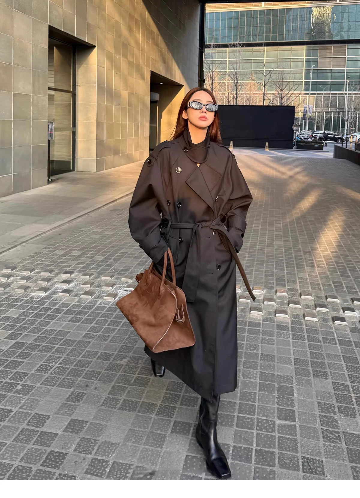 Lautaro Spring Autumn Oversized Khaki Long Grey Trench Coat for Women Double Breasted Loose Casual Korean Fashion Overcoat 2024 39 Sef5d932854c14a289d6e5e4c7f1e9e8fp