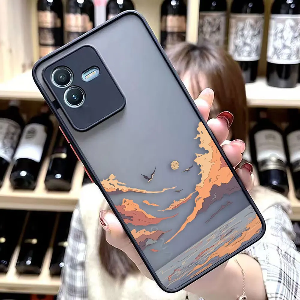 Matte Case for VIVO V25 V23E V23 V21 V20 V19 V17 V15 V11 Z1 Z6 T1 PRO 5G Case Funda Shell Japan Anime Hand Painted House Scenery