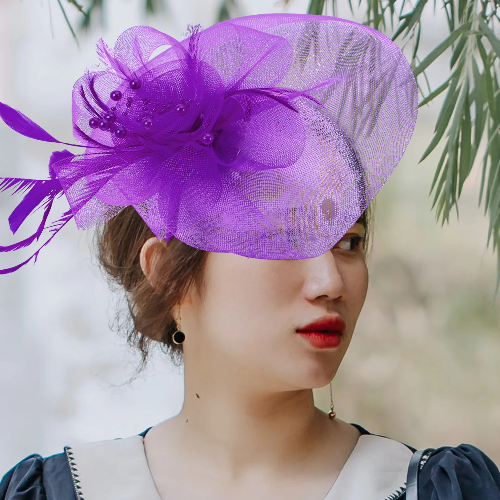 

Mesh Top Hat Headb Fascinator Clip for Wedding Tea Party Bridal Hair Accessories Vintage Plume