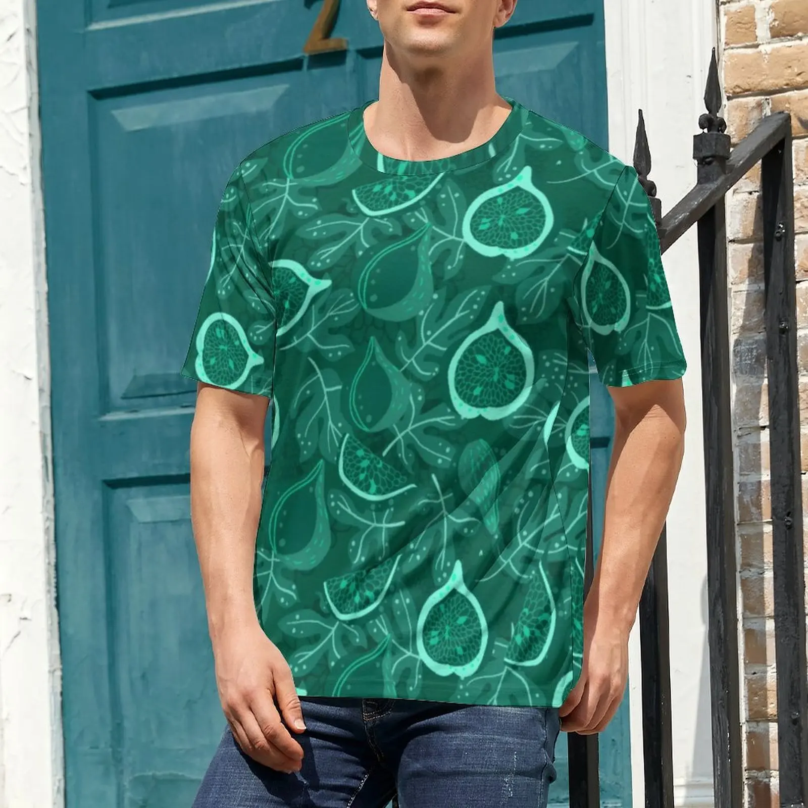 Oversized T Shirt Summer Fig Fruit Print T Shirts Green Botanical Street Style O Neck Tshirt Male Popular Pattern Top Tees