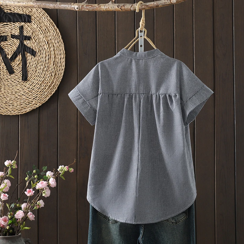Kemeja Wanita Kerah Tegak Moti - Linen Shirt Breathable ulasan dan harga