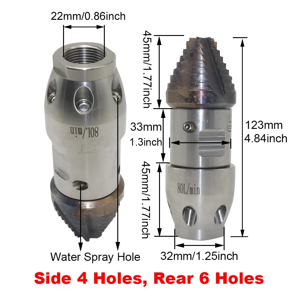 M22 Rotating high-pressure nozzle 80L 130L 170L 210L Pagoda spiral 360 ° large pipeline dredging nozzle 10 Holes nozzle