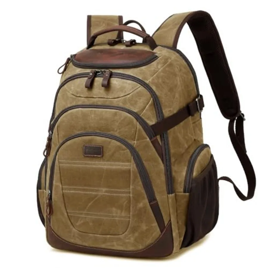 Travel Laptop Backpack 17.3 inch XL Computer Backpack for Men Waxed Canvas College Daypack Business Backpack