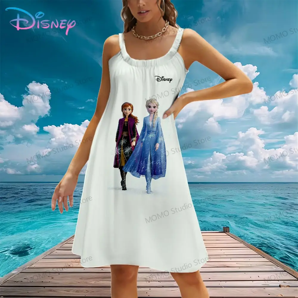 Women's Beach Dress Disney's Princess Sling Cheap Clothes 2024 Street Wear Cool Female Clothing Kawaii Fashion Leisure S-3XL Y2k