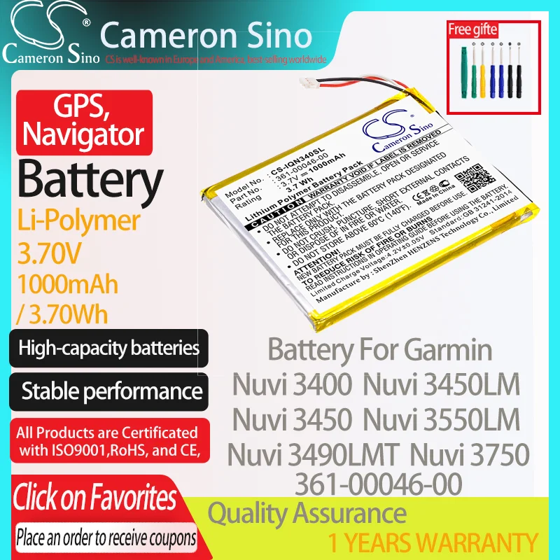 Garmin Nuvi 3400 Nuvi 3490LMT Nuvi 3450LM Nuvi 3450 용 CameronSino 배터리 Garmin 361-00046-00 GPS, 네비게이터 배터리 3.70 v에 적합