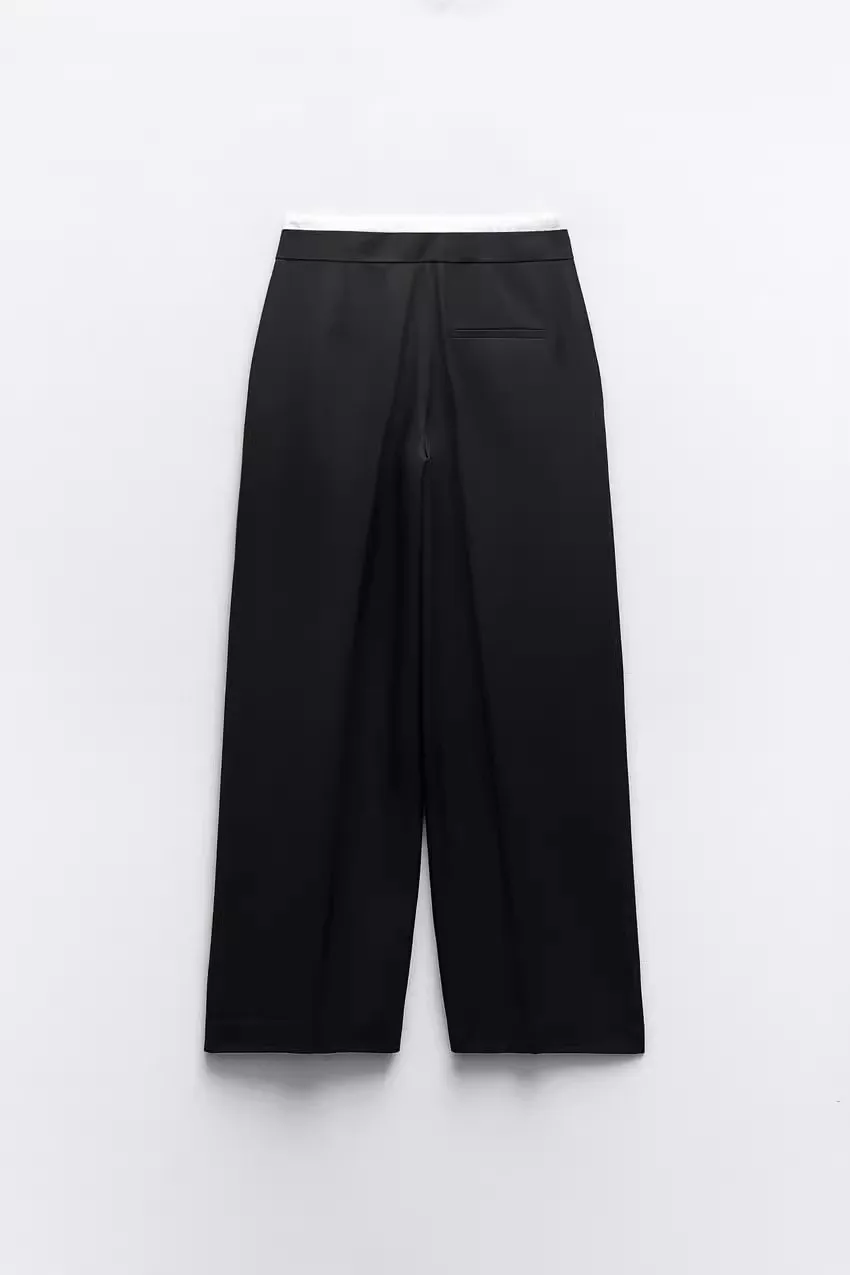 

Spring 2024 New Women's Bla Splice Design Double Layer High Waist Wide Leg Straight Leg Pants Formal Trousers for Ladies