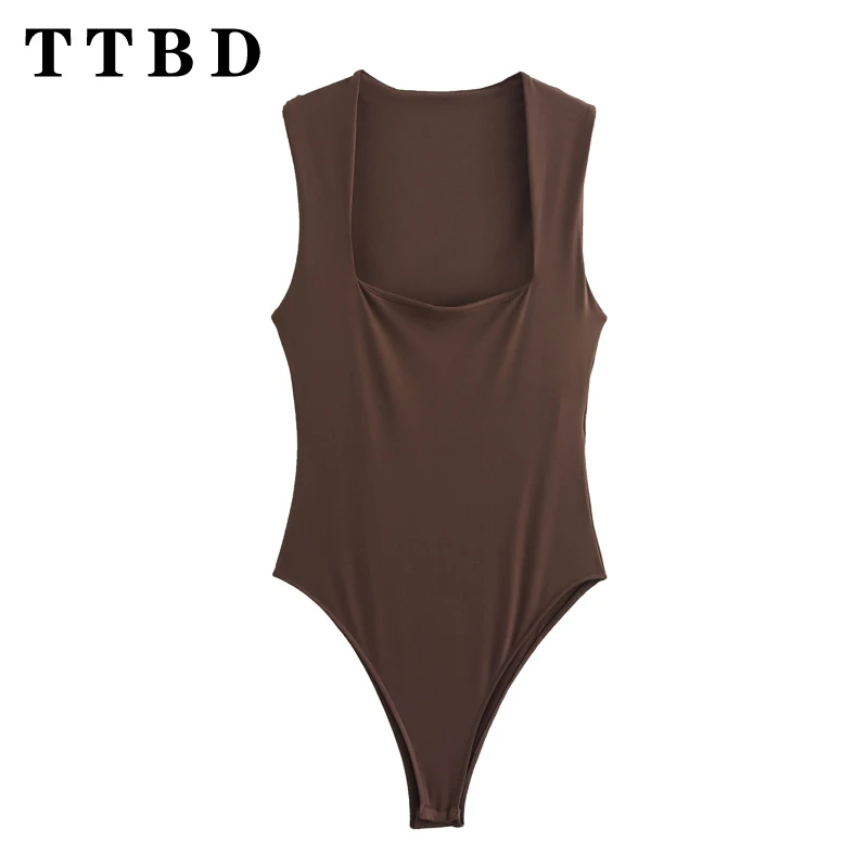 TTBD 2024 Summer Wear New Women\'s Bodysuit Sleeveless Trend Solid Color Casual Off Shoulder Top