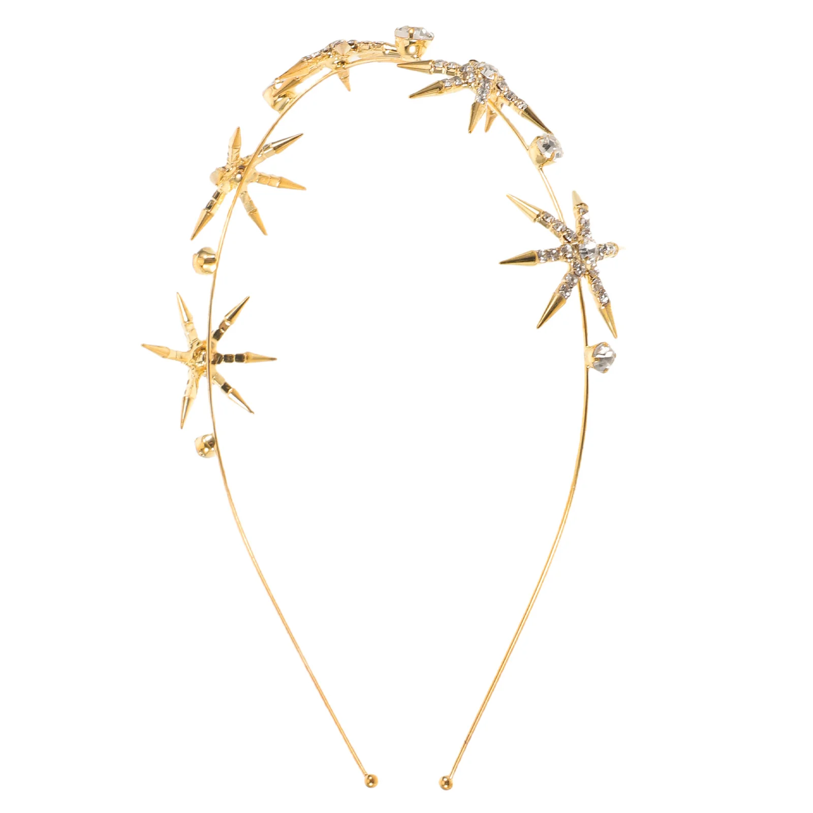 

Golden Star Bridal Headpiece Hairband for Wedding Bride - Elegant Five-Pointed Rhinestone Hair Jewelry Crown, Formal Party