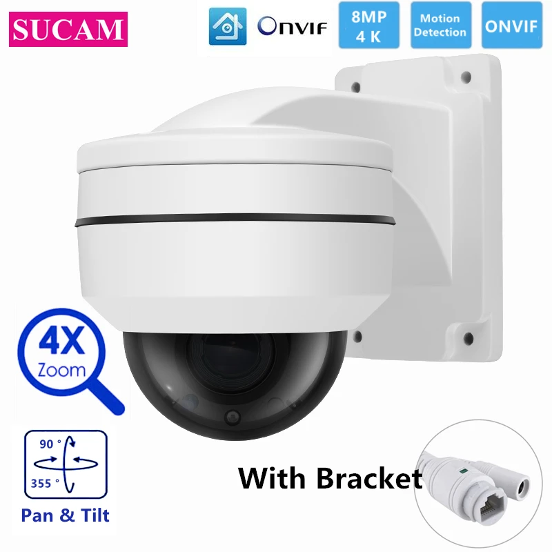 8MP Starlight IP PTZ Camera Outdoor 4x Zoom Motorized Lens 30M Night Vision Video Surveillance POE IP ONVIF CCTV Camera